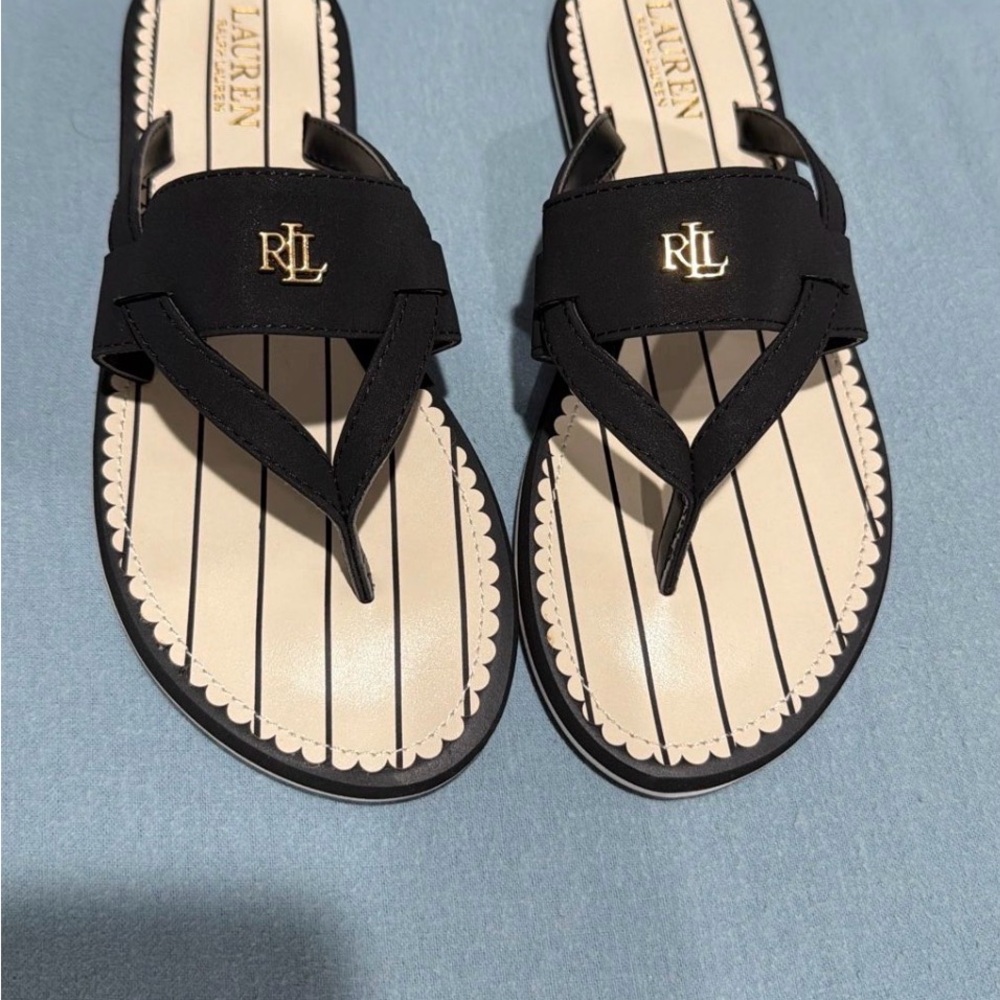 Ralph Lauren Black and Cream Striped Sandals